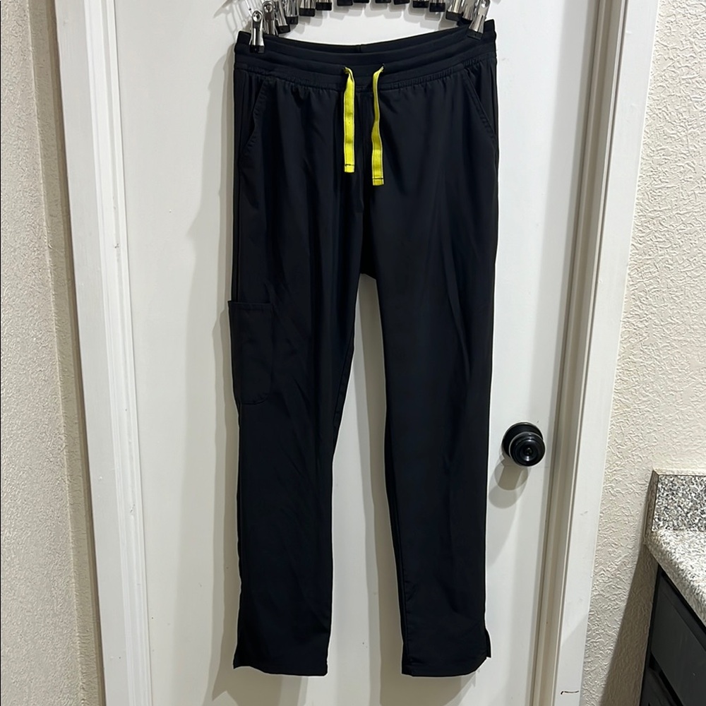 Women’s Black Jogger Scrub Pants with Yellow Accents